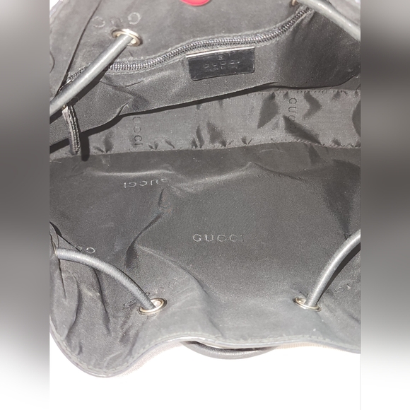 Authentic Gucci Shoulder Tote Drawstring Black Leather Bag W/ Dust Bag - Picture 13 of 17